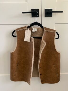 Joie Cognac Shearling-Trim Vest